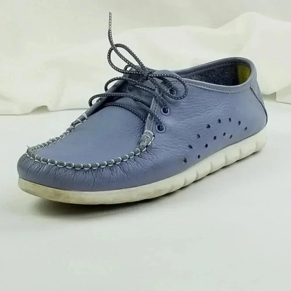 SAS 8.5 Women Blue Leather Lace Up White Stitch Accent Side Vent Comfort Loafers - Picture 1 of 12